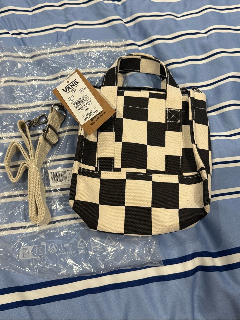 Vans Checkerboard Crossbody Tote - Black & Cream - Picture 3 of 6